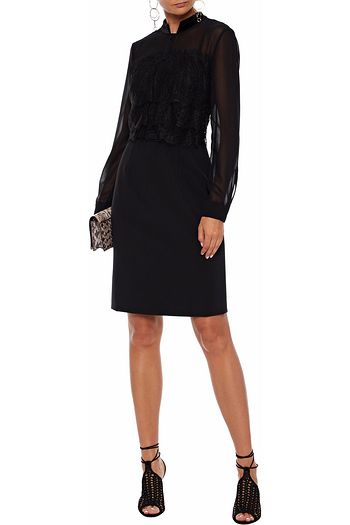 MIKAEL AGHAL Paneled chiffon, lace and crepe dress