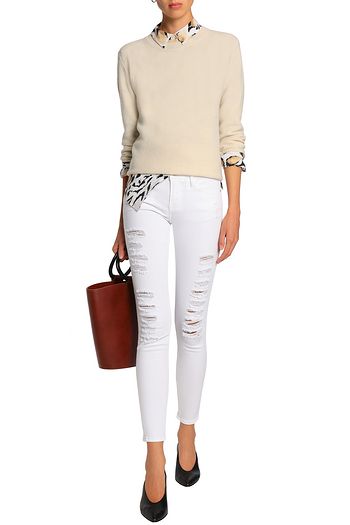 FRAME Distressed mid-rise skinny jeans