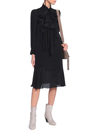 SEE BY CHLOÉ Bow-embellished crepe de chine shirt dress