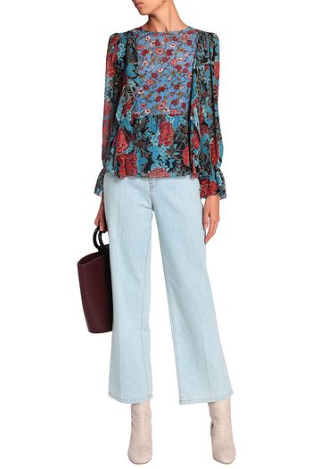 SEE BY CHLOÉ Voile-paneled ruffled floral-print silk crepe de chine blouse