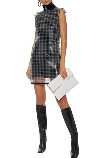 HELMUT LANG Layered checked gazar mini dress