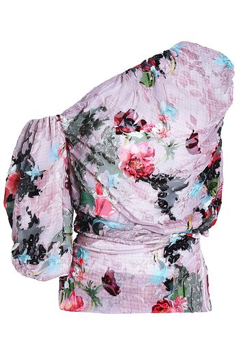 PREEN by THORNTON BREGAZZI One-shoulder floral-print devoré-chiffon top