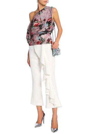 PREEN by THORNTON BREGAZZI One-shoulder floral-print devoré-chiffon top