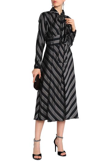 MARC JACOBS Pussy-bow striped satin midi dress