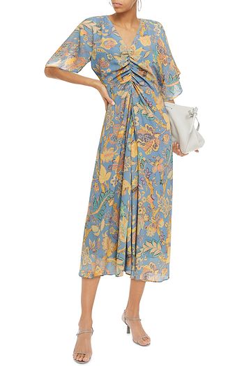 VANESSA BRUNO Ness ruched printed crepe midi dress