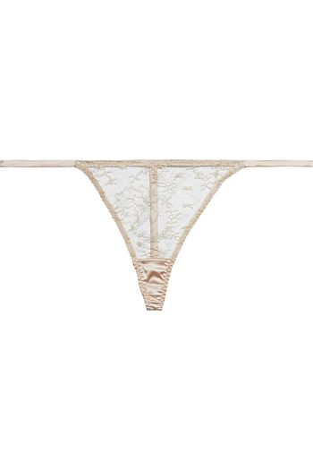 MYLA Darling Row silk-blend satin and Chantilly lace low-rise thong