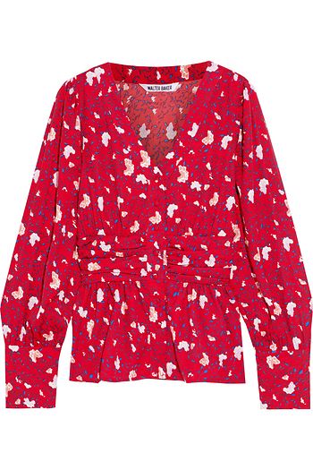 WALTER BAKER Clara ruched floral-print crepe blouse