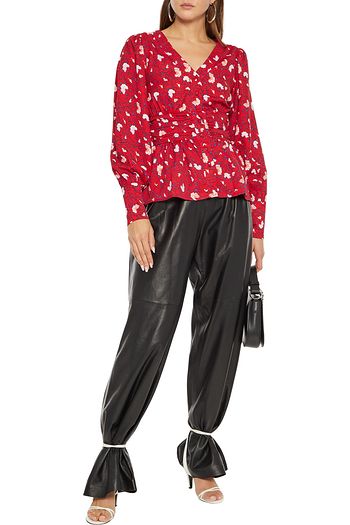 WALTER BAKER Clara ruched floral-print crepe blouse
