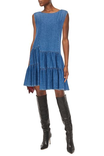 MM6 MAISON MARGIELA Asymmetrisches Kleid aus Denim mit Raffung
