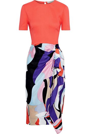 EMILIO PUCCI Crepe-paneled draped printed silk-blend twill dress
