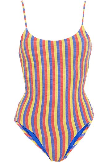 ONIA Gabriella cutout striped stretch-seersucker swimsuit