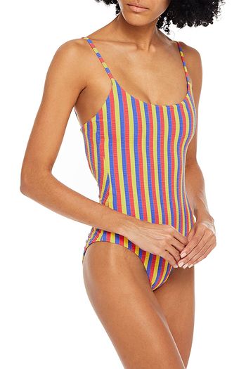 ONIA Gabriella cutout striped stretch-seersucker swimsuit