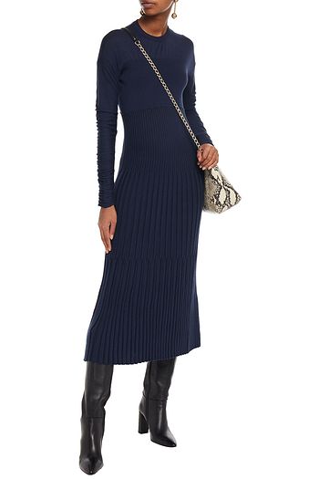 CEDRIC CHARLIER Ruched ribbed cotton and cashmere-blend midi dress