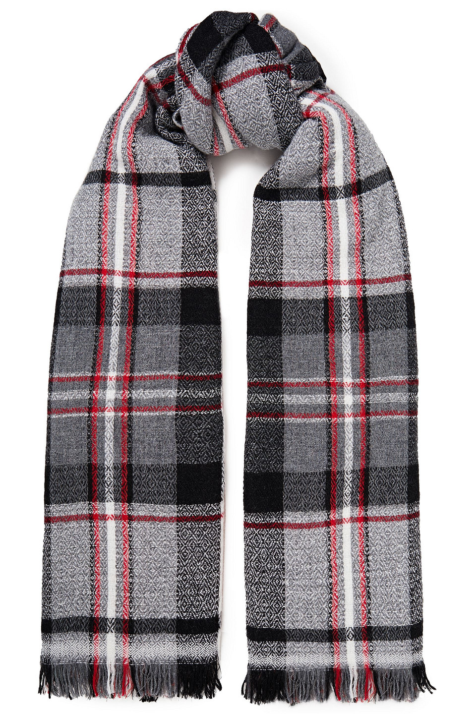 Woman Frayed Checked Wool-blend Jacquard Scarf