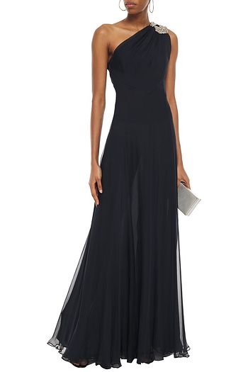 ALEXANDER MCQUEEN One-shoulder draped embellished silk-chiffon gown