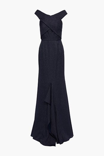 ROLAND MOURET Off-the-shoulder metallic cloqué gown