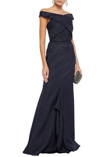 ROLAND MOURET Off-the-shoulder metallic cloqué gown