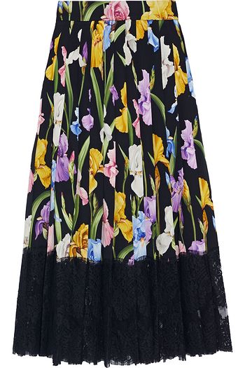 DOLCE & GABBANA Midirock aus Crêpe de Chine aus einer Seidenmischung mit floralem Print und Spitzeneinsätzen