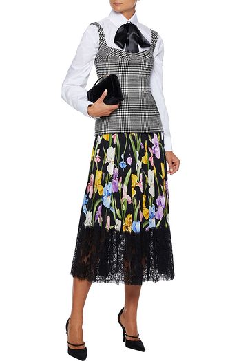 DOLCE & GABBANA Midirock aus Crêpe de Chine aus einer Seidenmischung mit floralem Print und Spitzeneinsätzen