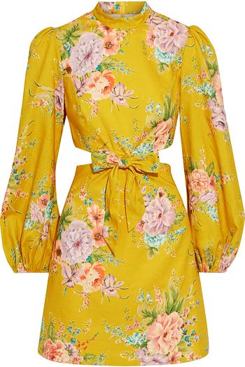 ZIMMERMANN Zinnia Minikleid aus einer Leinen-Baumwollmischung mit floralem Print und Cut-outs