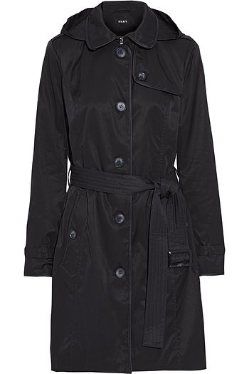 DKNY Faux leather-trimmed cotton-blend twill hooded trench coat