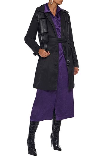 DKNY Faux leather-trimmed cotton-blend twill hooded trench coat