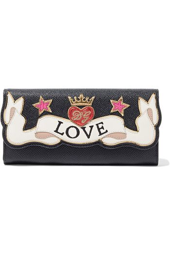 DOLCE & GABBANA Love appliquéd textured-leather continental wallet
