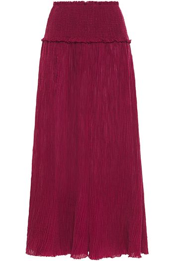ZIMMERMANN Suraya shirred crinkled ramie and cotton-blend midi skirt