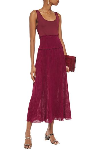 ZIMMERMANN Suraya shirred crinkled ramie and cotton-blend midi skirt