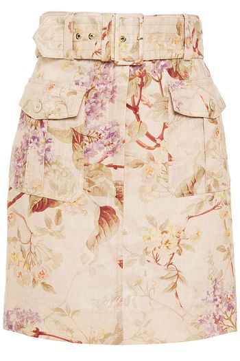 ZIMMERMANN Belted floral-print linen mini skirt