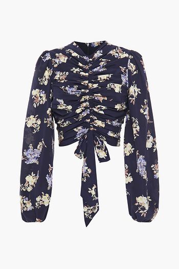 ZIMMERMANN Gerafftes Cropped Oberteil aus Crêpe de Chine aus einer Seidenmischung mit floralem Print