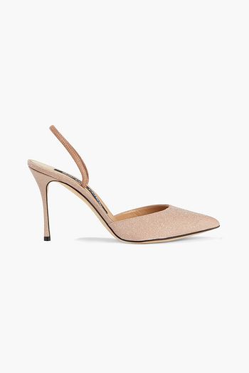 SERGIO ROSSI Godiva suede-trimmed glittered woven slingback pumps