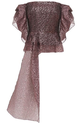 ROLAND MOURET Starling off-the-shoulder ruffled fil coupé organza peplum top