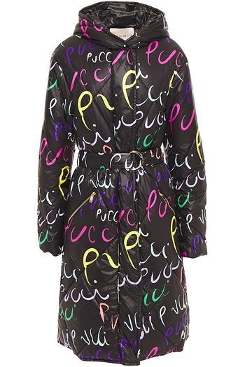 EMILIO PUCCI Belted printed quilted shell hooded coat