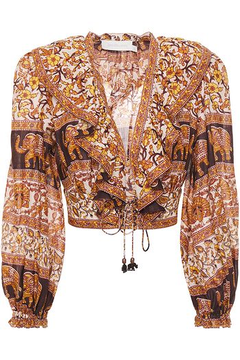 ZIMMERMANN Bedruckte Cropped Bluse aus Baumwoll-Voile mit Schnürung
