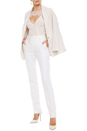 VICTORIA BECKHAM Satin-trimmed jacquard slim-leg pants