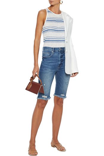 FRAME Striped slub linen-jersey tank