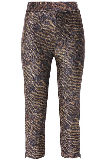 GANNI Cropped metallic tiger-print stretch-jersey leggings