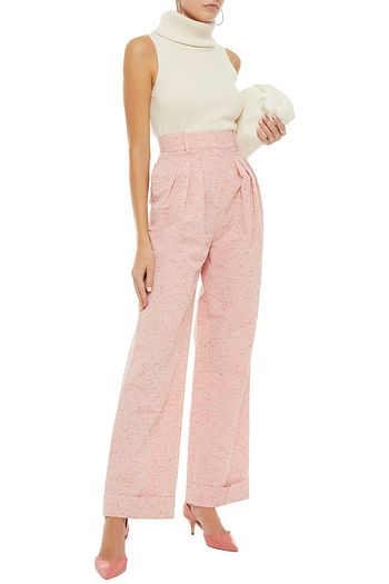EMILIA WICKSTEAD Francis pleated slub cotton-blend wide-leg pants