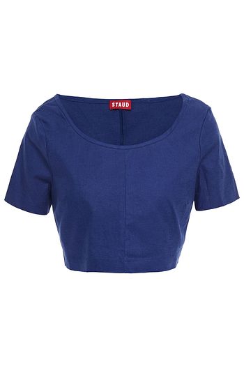 STAUD Cropped linen-blend top