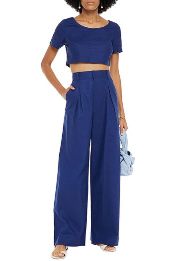 STAUD Cropped linen-blend top