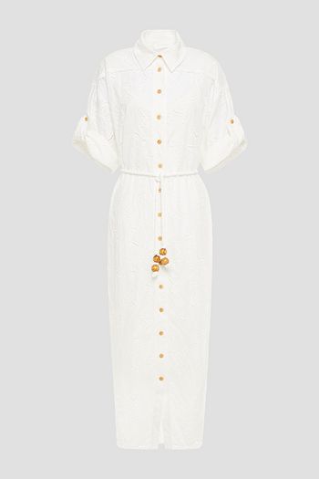 ZIMMERMANN Hemdkleid aus Baumwolle in Midilänge mit Lochstickerei und Gürtel