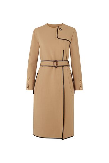 BURBERRY Belted leather-trimmed cady midi dress