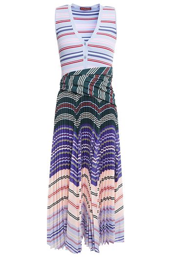 ALTUZARRA Pleated striped crepe and ribbed-knit midi dress