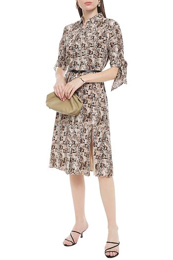ALTUZARRA Belted snake-print silk crepe de chine dress