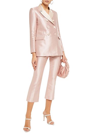LES HÉROÏNES BY VANESSA COCCHIARO Double-breasted satin-trimmed piqué blazer