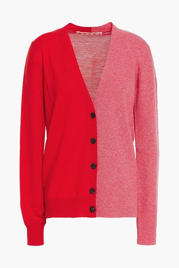 MARNI Two-tone ribbed-knit and wool cardigan