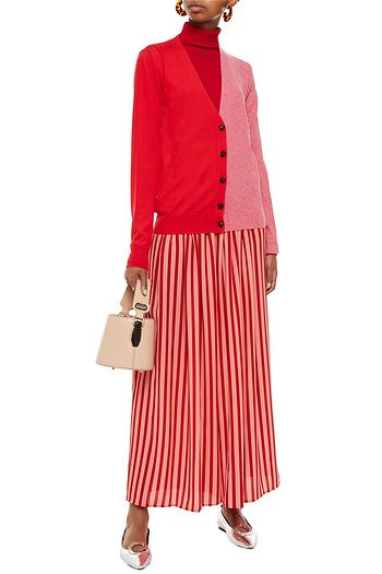 MARNI Two-tone ribbed-knit and wool cardigan