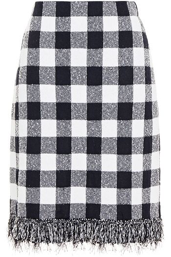 OSCAR DE LA RENTA Frayed gingham bouclé-knit skirt