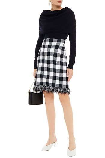 OSCAR DE LA RENTA Frayed gingham bouclé-knit skirt